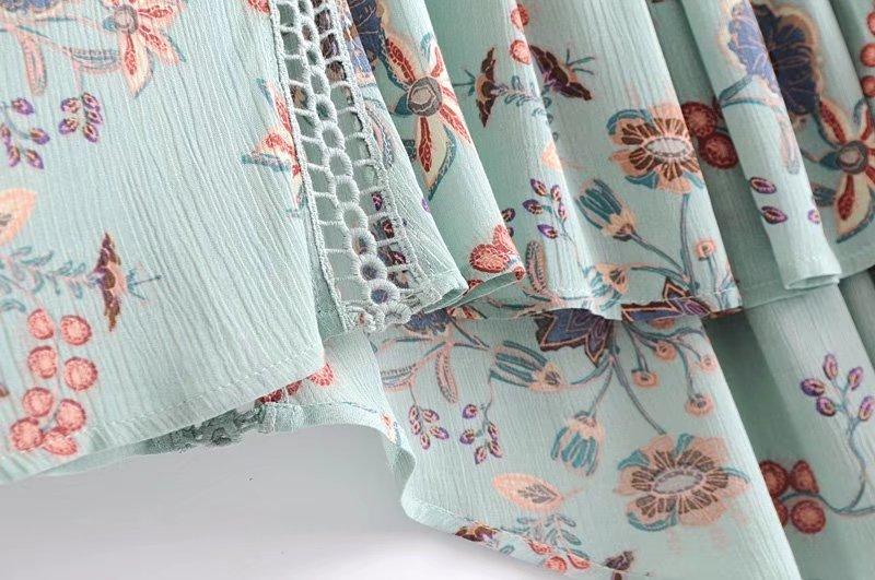 Bohemian Style Printing Of Floral Batwing Loose Beach Dress