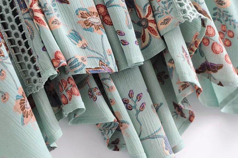 Bohemian Style Printing Of Floral Batwing Loose Beach Dress