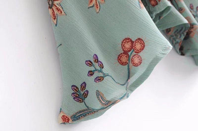 Bohemian Style Printing Of Floral Batwing Loose Beach Dress