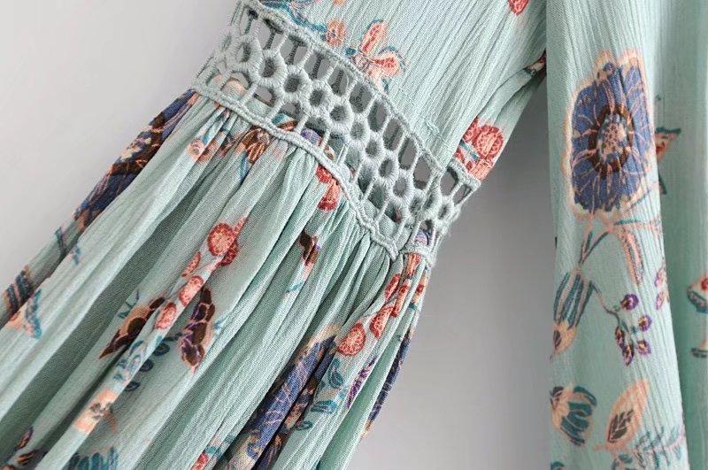 Bohemian Style Printing Of Floral Batwing Loose Beach Dress