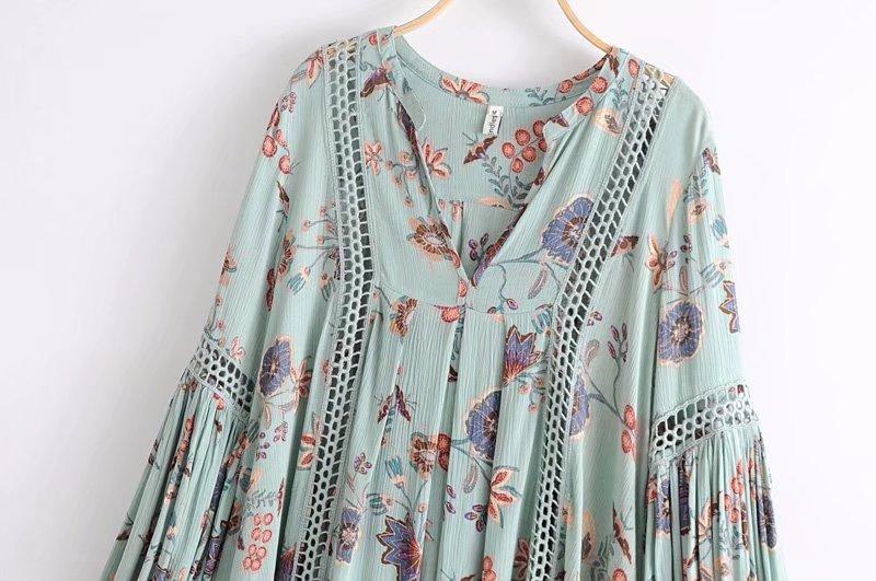 Bohemian Style Printing Of Floral Batwing Loose Beach Dress