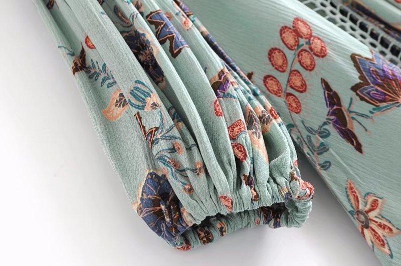 Bohemian Style Printing Of Floral Batwing Loose Beach Dress