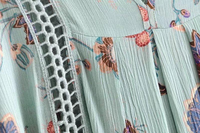 Bohemian Style Printing Of Floral Batwing Loose Beach Dress