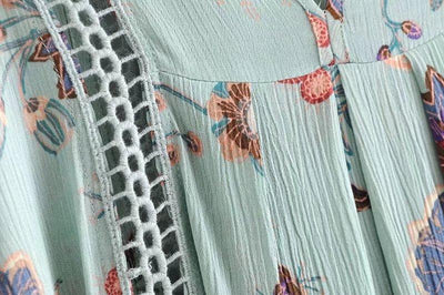 Bohemian Style Printing Of Floral Batwing Loose Beach Dress