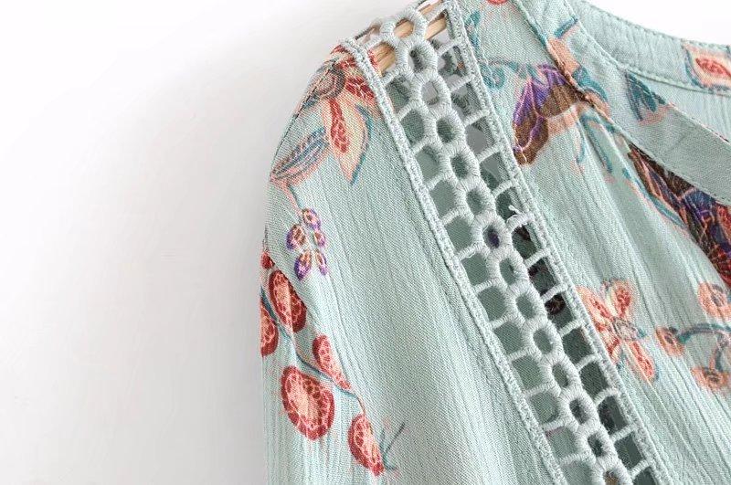 Bohemian Style Printing Of Floral Batwing Loose Beach Dress