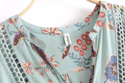 Bohemian Style Printing Of Floral Batwing Loose Beach Dress