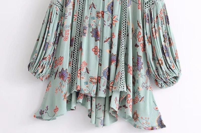 Bohemian Style Printing Of Floral Batwing Loose Beach Dress