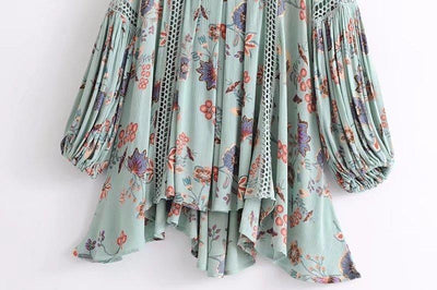 Bohemian Style Printing Of Floral Batwing Loose Beach Dress