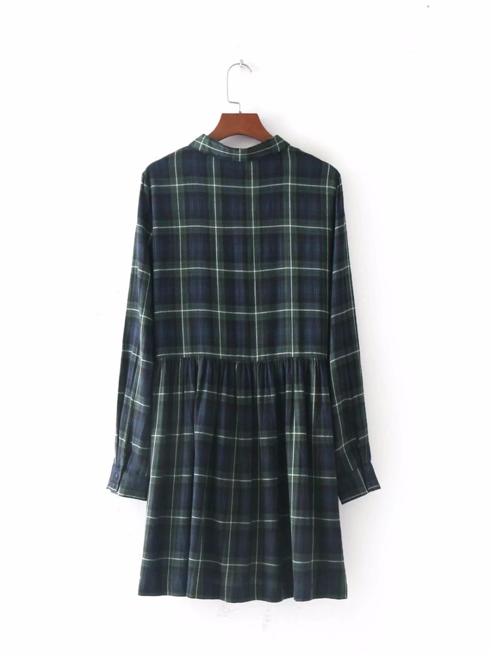 England Style Green Plaid Floral Embroidery In Bust Party Dress