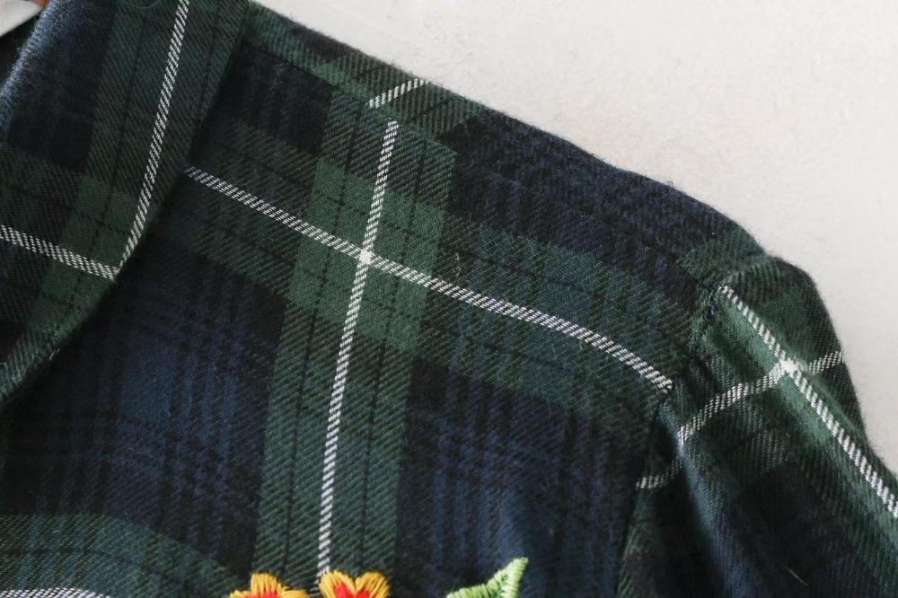 England Style Green Plaid Floral Embroidery In Bust Party Dress