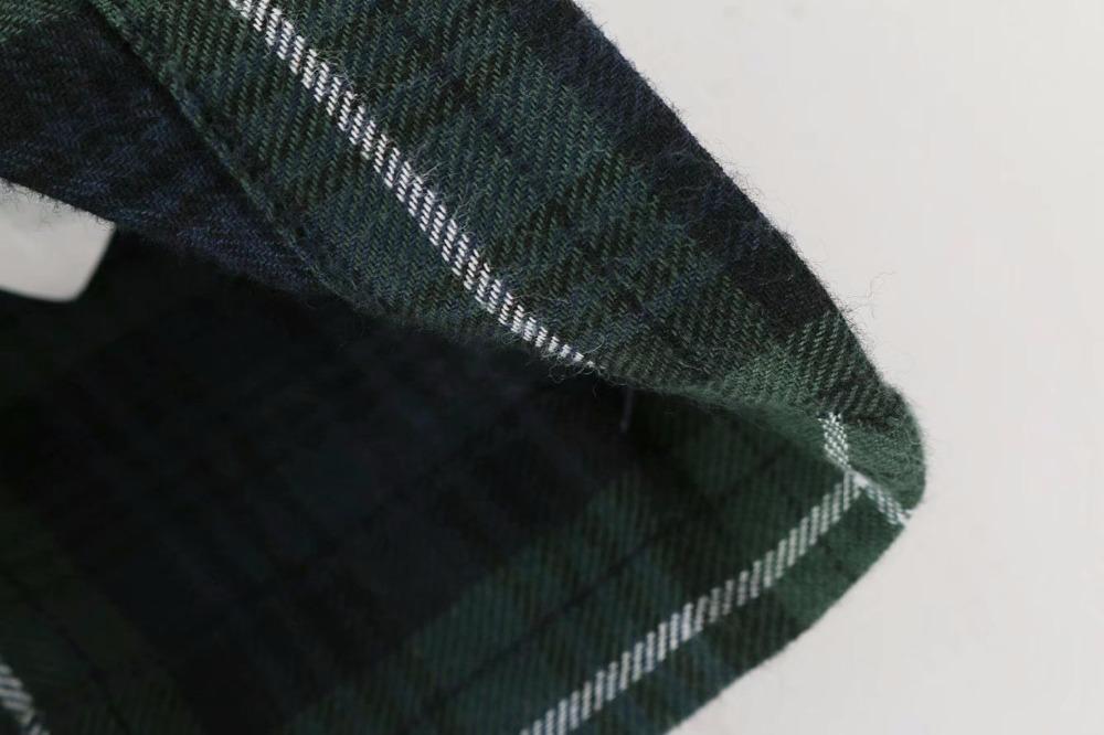 England Style Green Plaid Floral Embroidery In Bust Party Dress