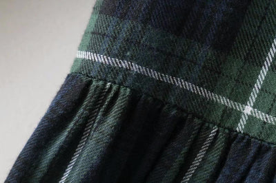 England Style Green Plaid Floral Embroidery In Bust Party Dress