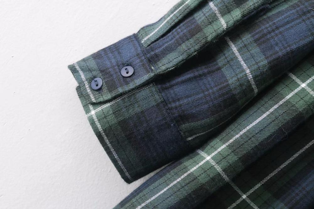 England Style Green Plaid Floral Embroidery In Bust Party Dress