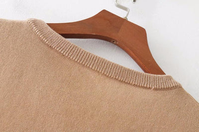 High Street Pearl Ornament Solid Color O-neck Knitted Crop Tops