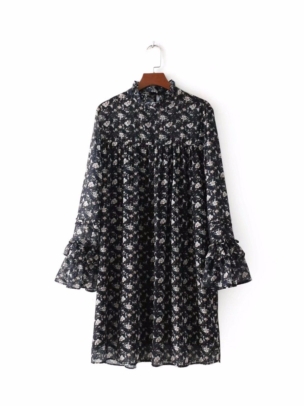 Perspective Printing Of Floral Stand Collar Party Dress