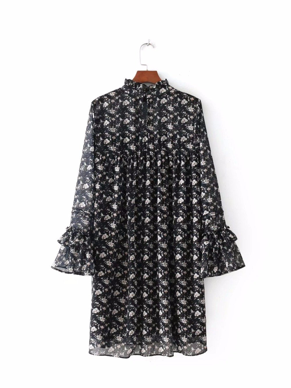 Perspective Printing Of Floral Stand Collar Party Dress