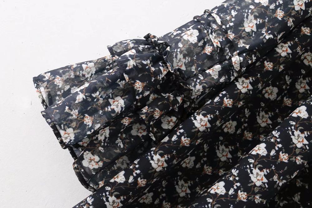 Perspective Printing Of Floral Stand Collar Party Dress