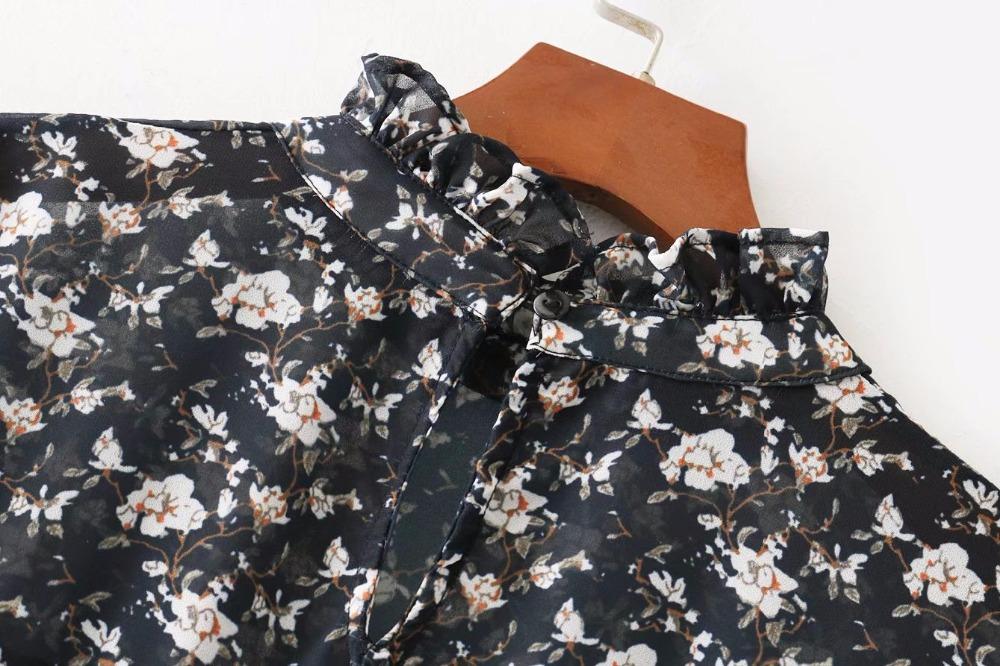 Perspective Printing Of Floral Stand Collar Party Dress