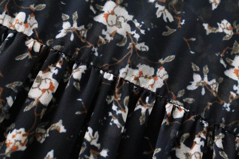 Perspective Printing Of Floral Stand Collar Party Dress