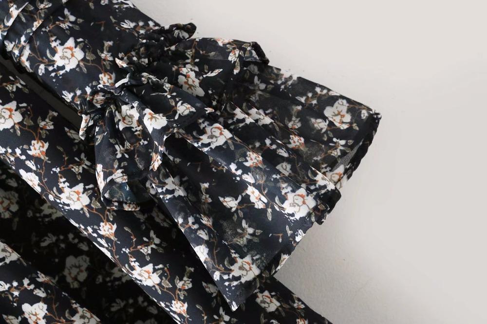 Perspective Printing Of Floral Stand Collar Party Dress