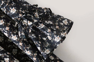 Perspective Printing Of Floral Stand Collar Party Dress
