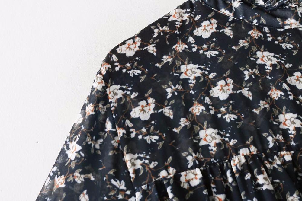 Perspective Printing Of Floral Stand Collar Party Dress