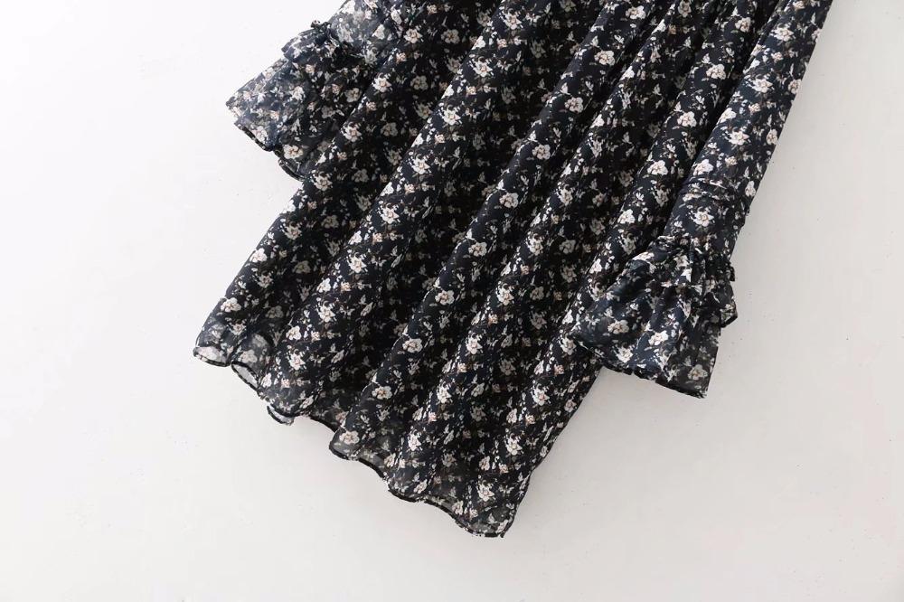 Perspective Printing Of Floral Stand Collar Party Dress