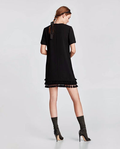 England Style Tassels Decoration Short Sleeve Mini Sexy Dress