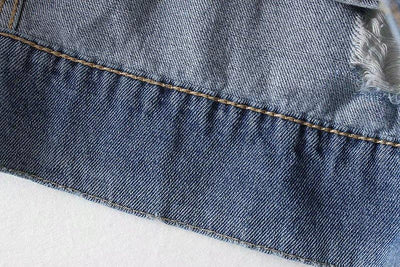 Washed Hole Boyfriend Style Loose Denim Blue Long Jacket