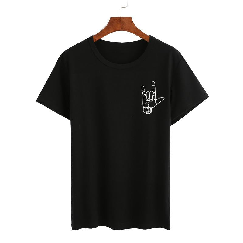 Gesture Print Short Sleeve Casual Tops