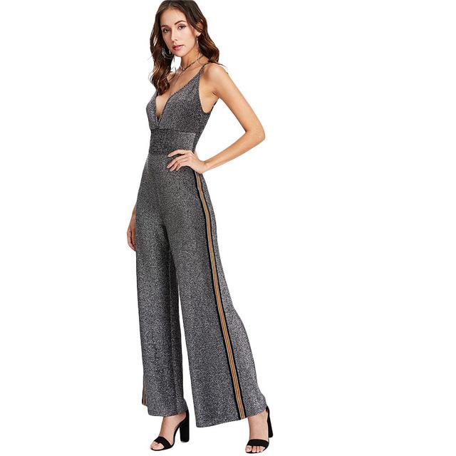 High Waist Deep V Neck Spaghetti Strap Sleeveless Jumpsuit