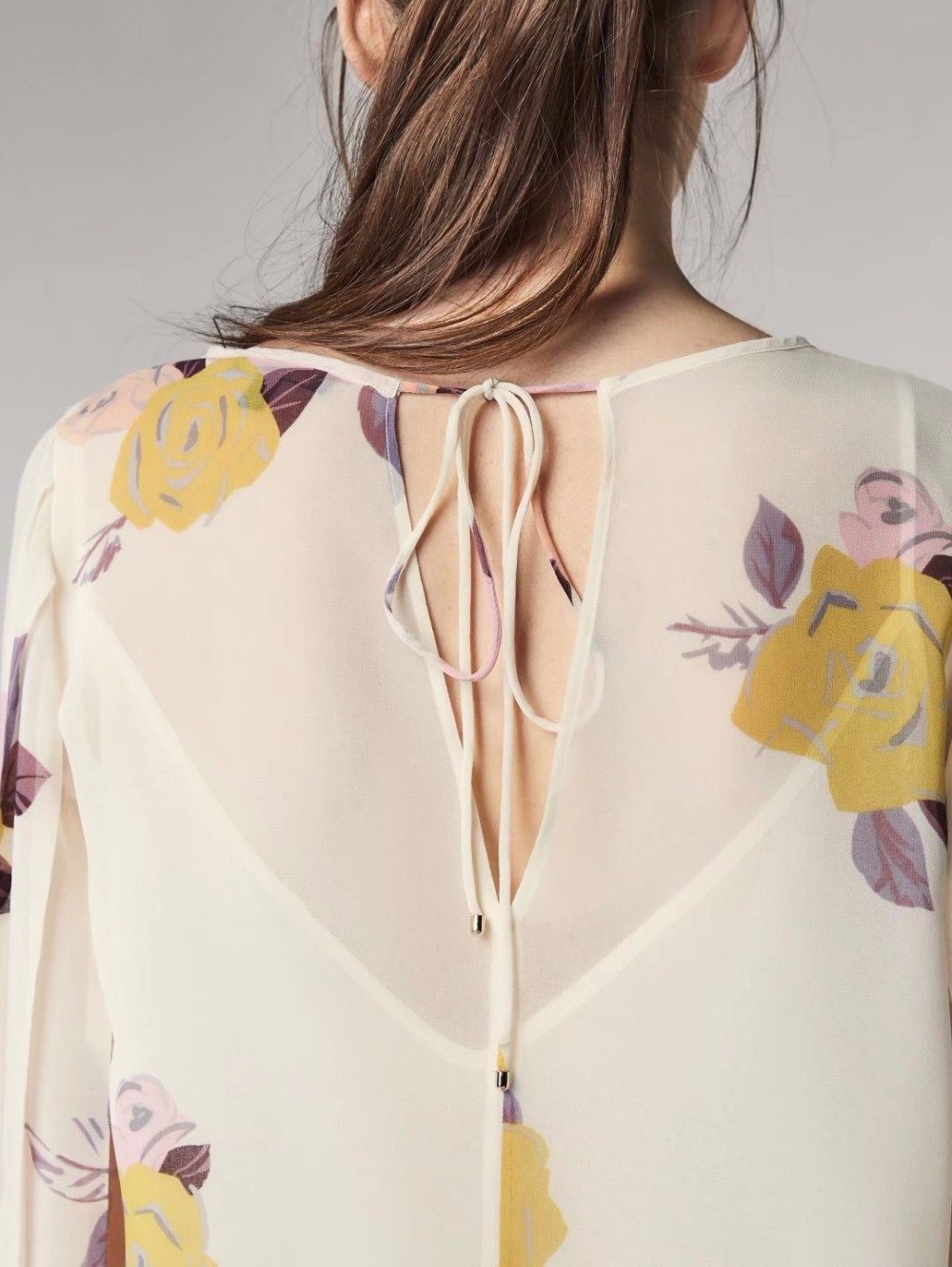 England Style Chiffon V-neck Lantern Sleeve Printing Shirt