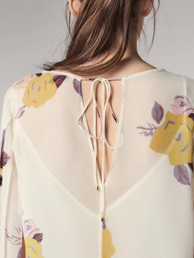 England Style Chiffon V-neck Lantern Sleeve Printing Shirt