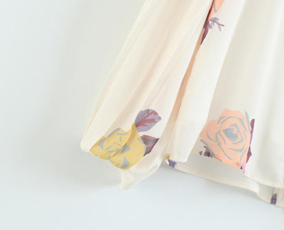 England Style Chiffon V-neck Lantern Sleeve Printing Shirt