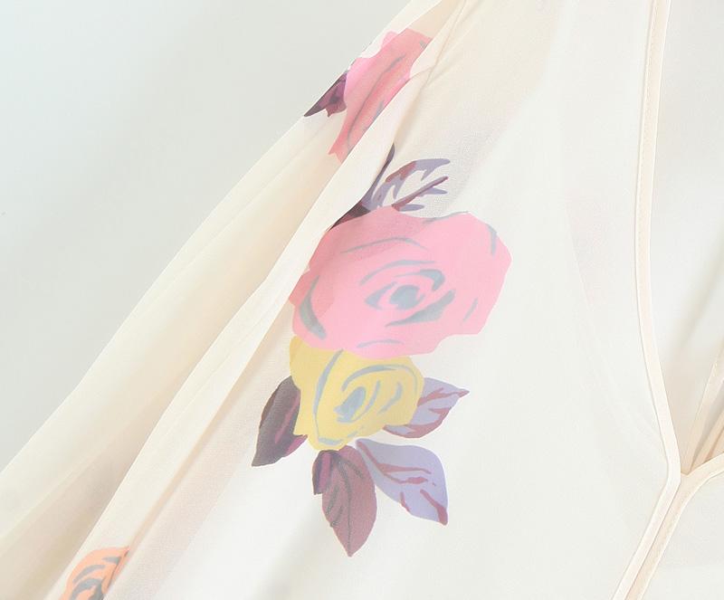 England Style Chiffon V-neck Lantern Sleeve Printing Shirt