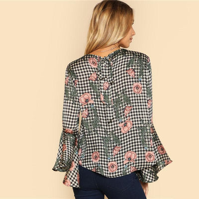 Floral Mixed Print Ruffle Sleeve Top
