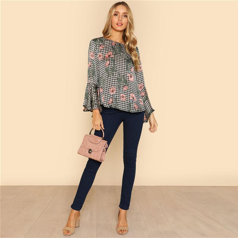 Floral Mixed Print Ruffle Sleeve Top