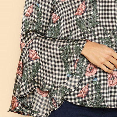 Floral Mixed Print Ruffle Sleeve Top