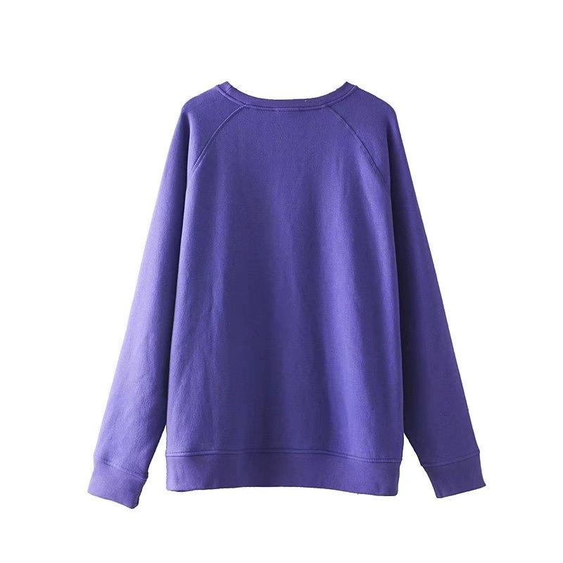 High Street Purple Color O-neck Loose Drop-shoulder Tops