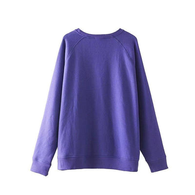 High Street Purple Color O-neck Loose Drop-shoulder Tops