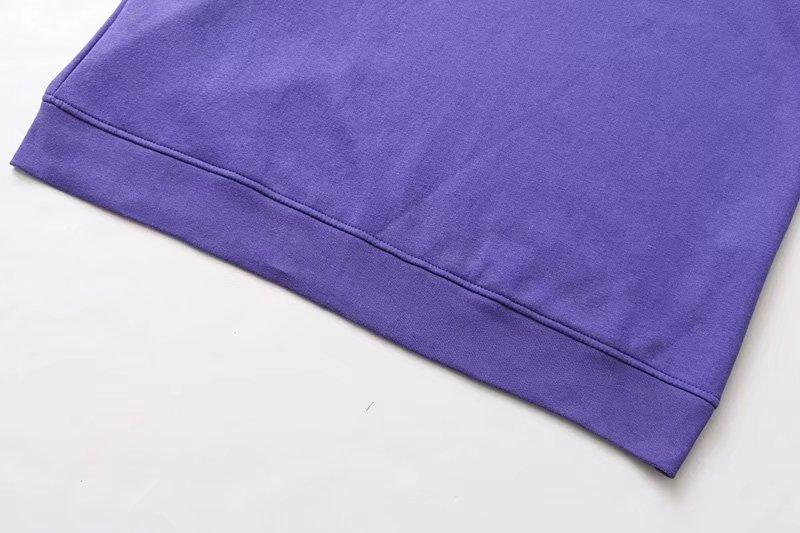 High Street Purple Color O-neck Loose Drop-shoulder Tops