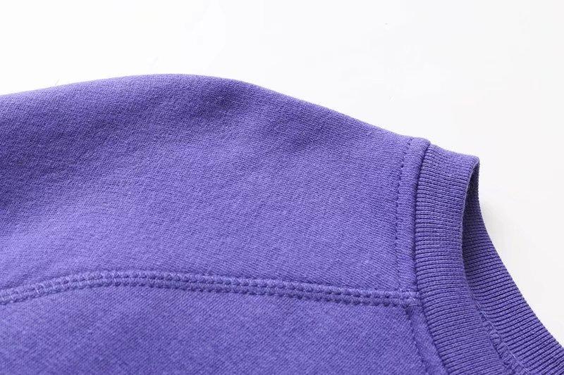 High Street Purple Color O-neck Loose Drop-shoulder Tops