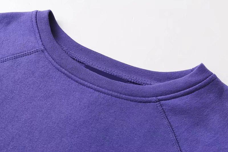 High Street Purple Color O-neck Loose Drop-shoulder Tops