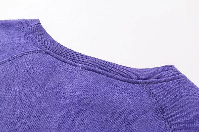 High Street Purple Color O-neck Loose Drop-shoulder Tops