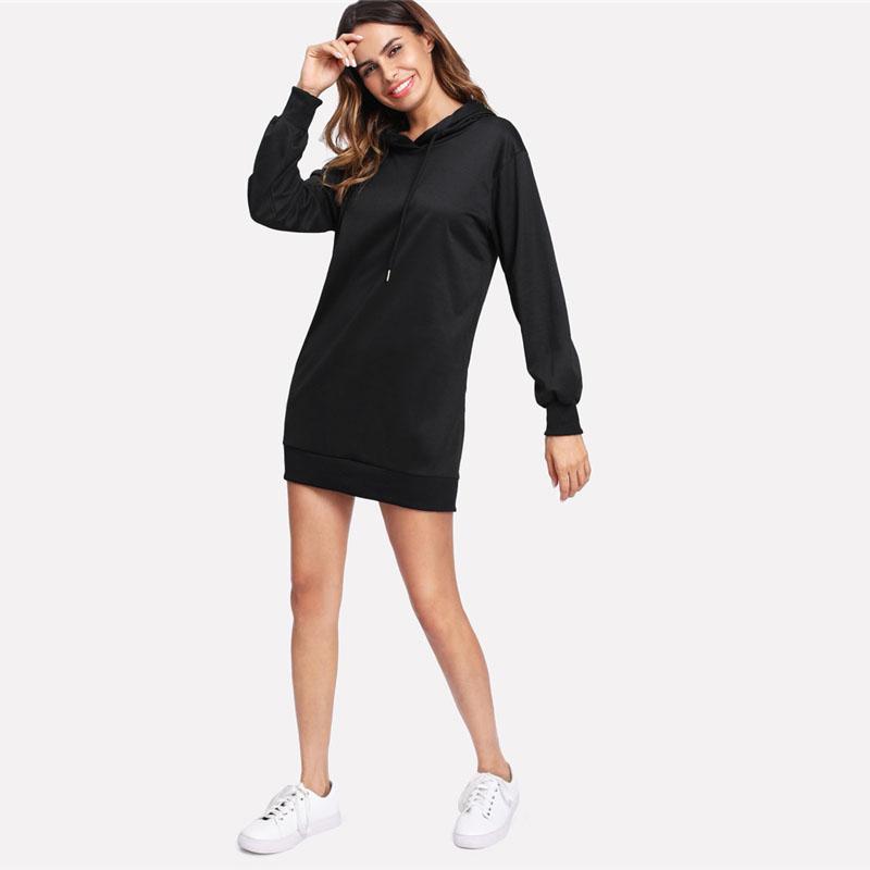 Open Back Long Sleeve Drawstring Hoodie Dress