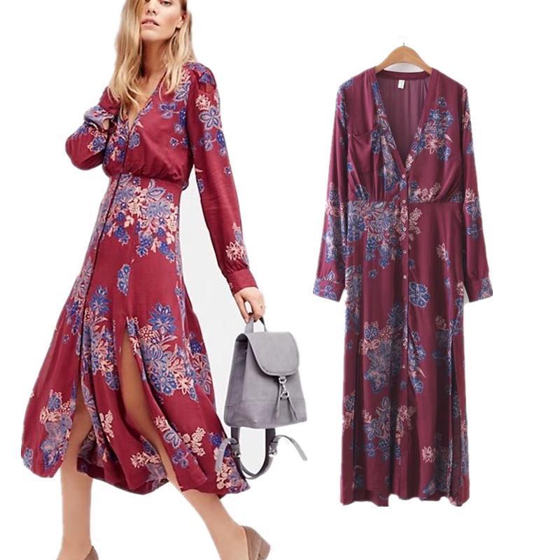 Floral Printing V-neck Spring And Summer Dress