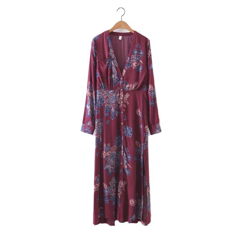 Floral Printing V-neck Spring And Summer Dress