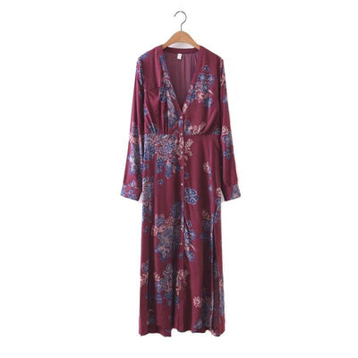 Floral Printing V-neck Spring And Summer Dress