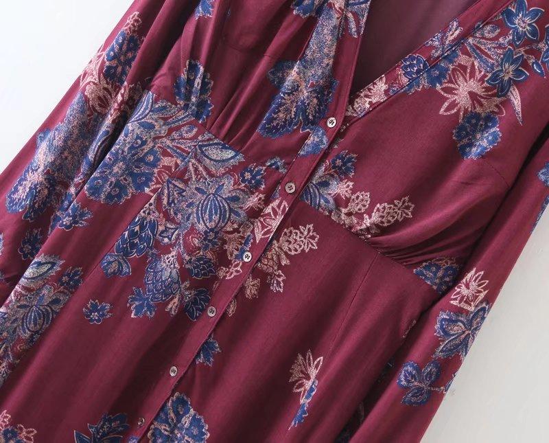 Floral Printing V-neck Spring And Summer Dress