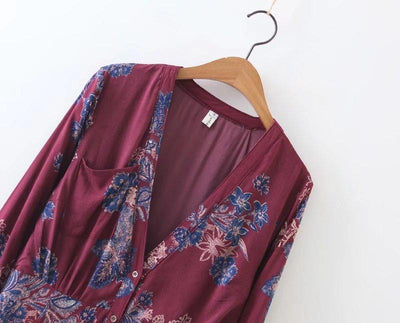 Floral Printing V-neck Spring And Summer Dress